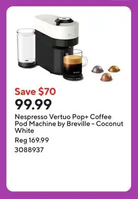 Staples Nespresso Vertuo Pop+ Coffee Pod Machine by Breville - Coconut White offer