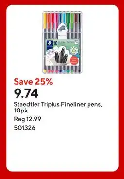 Staples Staedtler Triplus Fineliner pens, 10pk offer