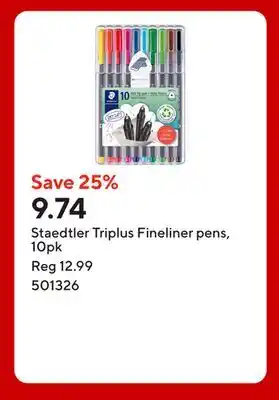Staples Staedtler Triplus Fineliner pens, 10pk offer