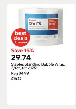 Staples Staples Standard Bubble Wrap, 3/16, 12 x 175' offer