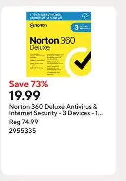 Staples Norton 360 Deluxe Antivirus & Internet Security - 3 Devices - 1 Year Subscription [Digital Download] offer