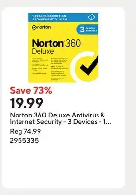 Staples Norton 360 Deluxe Antivirus & Internet Security - 3 Devices - 1 Year Subscription [Digital Download] offer