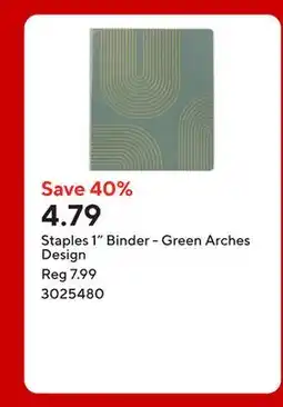 Staples Staples 1 Binder - Green Arches Design offer