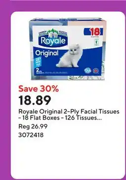 Staples Royale Original 2-Ply Facial Tissues - 18 Flat Boxes - 126 Tissues per Box offer
