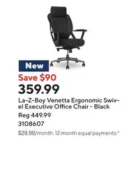 Staples La-Z-Boy Venetta Ergonomic Swivel Executive Office Chair - Black offer