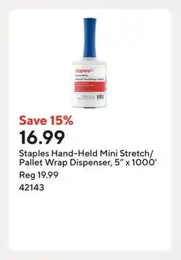 Staples Staples Hand-Held Mini Stretch/Pallet Wrap Dispenser, 5 x 1000' offer