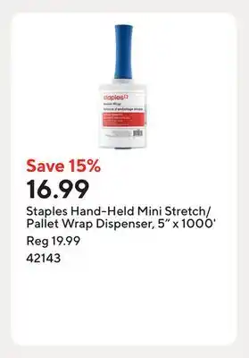 Staples Staples Hand-Held Mini Stretch/Pallet Wrap Dispenser, 5 x 1000' offer