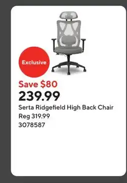 Staples Serta Ridgefield High Back Chair offer