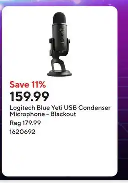 Staples Logitech Blue Yeti USB Condenser Microphone - Blackout offer