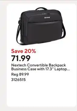 Staples Nextech Convertible Backpack Business Case with 17.3 Laptop Compartment - Black offer
