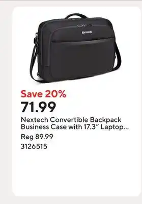 Staples Nextech Convertible Backpack Business Case with 17.3 Laptop Compartment - Black offer