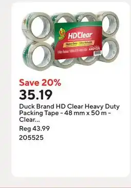 Staples Duck Brand HD Clear Heavy Duty Packing Tape - 48 mm x 50 m - Clear - 8 Pack offer