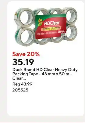 Staples Duck Brand HD Clear Heavy Duty Packing Tape - 48 mm x 50 m - Clear - 8 Pack offer
