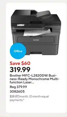 Staples Brother MFC-L2820DW Business-Ready Monochrome Multifunction Laser Printer offer