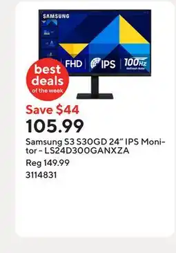 Staples Samsung S3 S30GD 24 IPS Monitor - LS24D300GANXZA offer