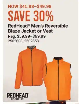 Cabela's RedHead Men's Reversible Blaze Jacket or Vest offer
