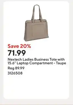 Staples Nextech Ladies Business Tote with 15.6 Laptop Compartment - Taupe offer