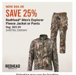 Cabela's RedHead Men's Explorer Fleece Jacket or Pants offer