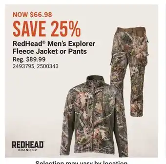 Cabela's RedHead Men's Explorer Fleece Jacket or Pants offer