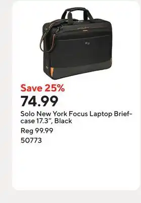 Staples Solo New York Focus Laptop Briefcase 17.3, Black offer