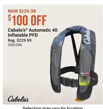 Cabela's Cabela's Automatic 40 Inflatable PFD offer