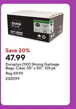 Staples Duraplus OXO Strong Garbage Bags, Clear, 35 x 50, 125 pk offer