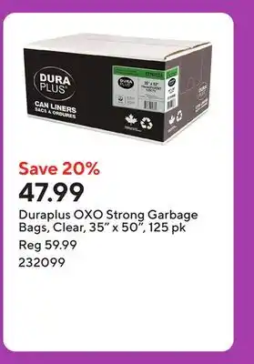 Staples Duraplus OXO Strong Garbage Bags, Clear, 35 x 50, 125 pk offer