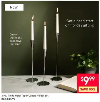 Kitchen Stuff Plus 3 Pc. Trinity Metal Taper Candle Holder Set offer