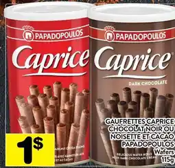 Supermarché PA GAUFRETTES CAPRICE CHOCOLAT NOIR OU NOISETTE ET CACAO PAPADOPOULOS | Papadopoulos Wafers offer
