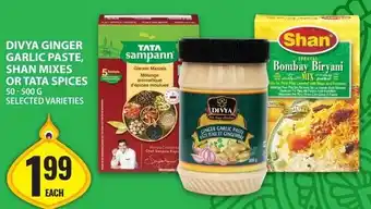 Food Basics Divya ginger garlic paste, shan mixes or tata spices offer