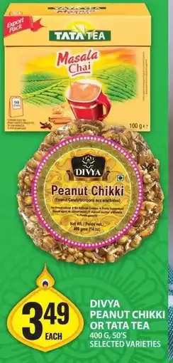 Food Basics Divya peanut chikki or tata tea offer