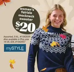 Giant Tiger My Style Women's fairisle mockneck Sweater offer