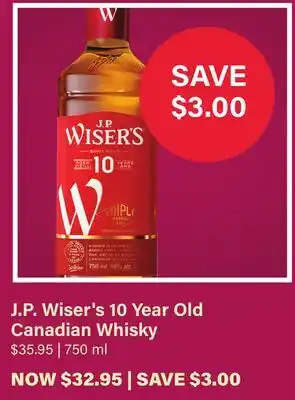 LCBO J.P. Wiser's 10 Year Old Canadian Whisky offer