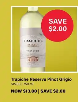 LCBO Trapiche Reserve Pinot Grigio offer