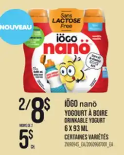 Provigo IÖGO NANÖ DRINKABLE YOGURT, 6 x 93 ML offer
