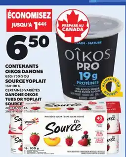 Provigo DANONE OIKOS TUBS, 650/750 G OR YOPLAIT SOURCE, 16X100 G offer