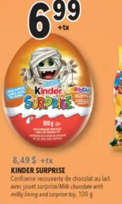 Familiprix KINDER SURPRISE, Milk chocolate with milky lining and surprise toy, 100g offer