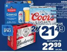 Marché Bonichoix COORS LIGHT, BUDWEISER OR SLEEMAN CLEAR 2.0 BEER offer