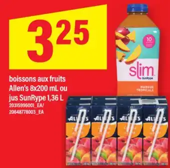Maxi BOISSONS AUX FRUITS ALLEN'S 8X200 ML OU JUS SUNRYPE 1,36 L offer