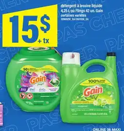 Maxi DÉTERGENT À LESSIVE LIQUIDE 4,25 L OU FLINGS 42 UN. GAIN offer