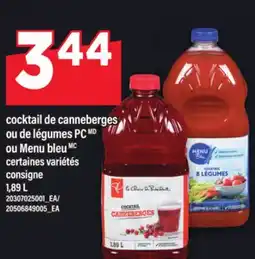 Maxi COCKTAIL DE CANNEBERGES OU DE LÉGUMES PC OU MENU BLEU, 1.89 L offer