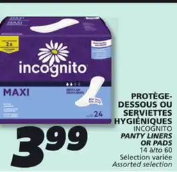IGA INCOGNITO PANTY LINERS OR PADS offer