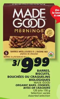 IGA MADE GOOD ORGANIC BARS, COOKIES, BITES OR CRACKERS offer