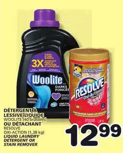 Marches Tradition WOOLITE (40 brassées), RESOLVE OXI-ACTION (1,38 kg) LIQUID LAUNDRY DETERGENT OR STAIN REMOVER offer