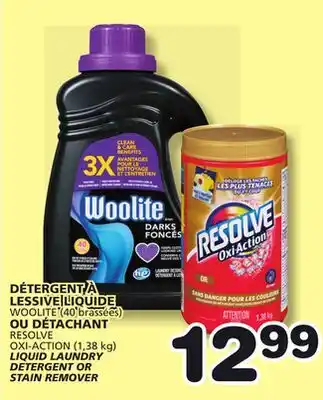 Marches Tradition WOOLITE (40 brassées), RESOLVE OXI-ACTION (1,38 kg) LIQUID LAUNDRY DETERGENT OR STAIN REMOVER offer