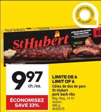Giant Tiger St-Hubert pork back ribs offer