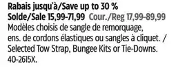 Canadian Tire Motomaster Selected Tow Strap, Bungee Kits or Tie-Downs offer