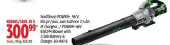Canadian Tire EGO POWER+ 56V Brushless Cordless 615 CFM Leaf Blower, Includes (1) 2.5Ah Battery offer