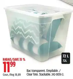 Canadian Tire Type A Clear Tote. Stackable offer