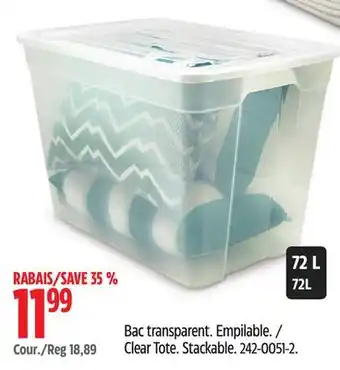 Canadian Tire Type A Clear Tote. Stackable offer